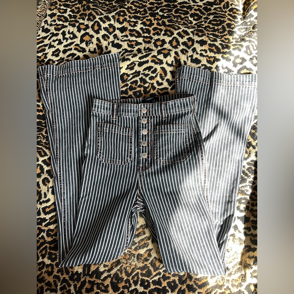 Forever 21 Black and White Pinstriped High-Waist Jeans